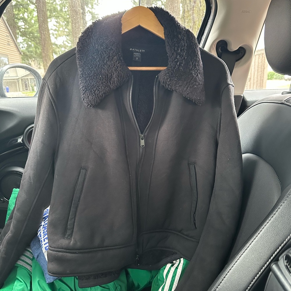 Athleta Black Sherpa-Lined Zip Jacket